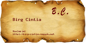 Birg Cintia névjegykártya